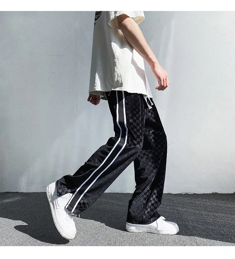 Falling Sense straight loose fit wide leg casual polyester trousers in grey, front view