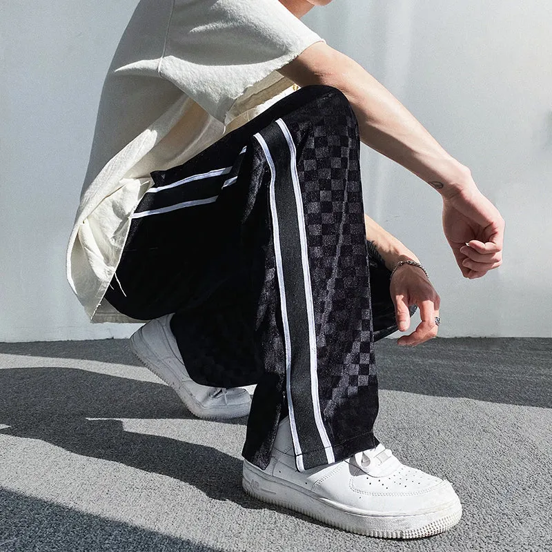 Falling Sense straight loose fit wide leg casual polyester trousers in grey, front view