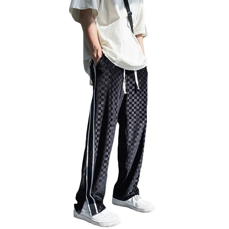Falling Sense straight loose fit wide leg casual polyester trousers in grey, front view