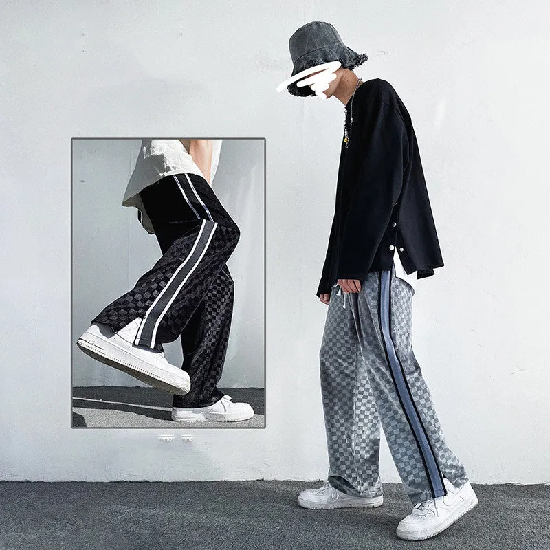 Falling Sense straight loose fit wide leg casual polyester trousers in grey, front view