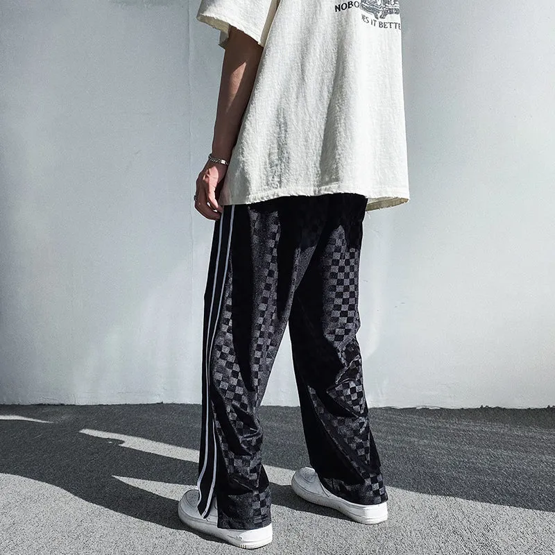 Falling Sense straight loose fit wide leg casual polyester trousers in grey, front view