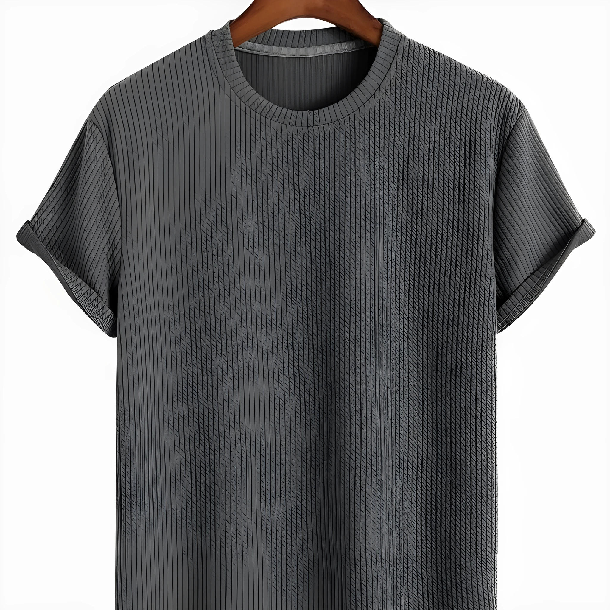 Men's solid colour loose round neck T-shirt in black, size M, on a plain background