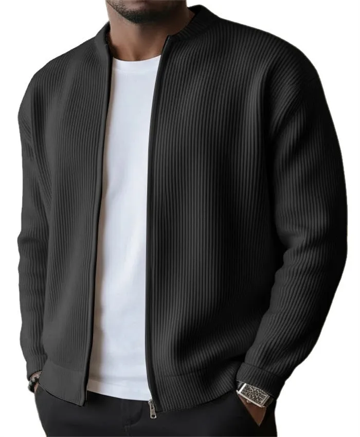 Men's casual sweater-style jacket in solid colour, made from polyester fabric, shown in a front view