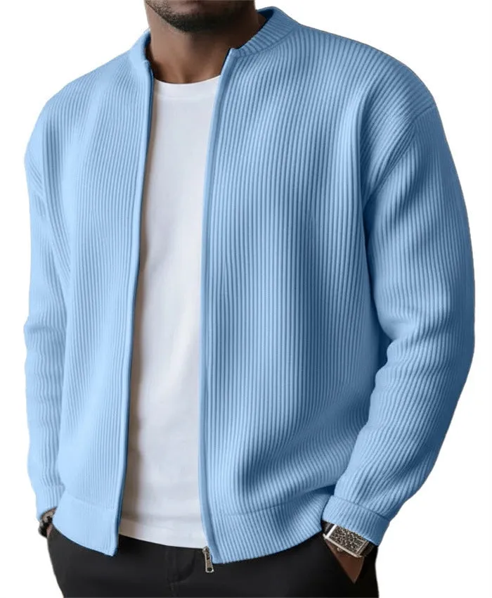 Men's casual sweater-style jacket in solid colour, made from polyester fabric, shown in a front view