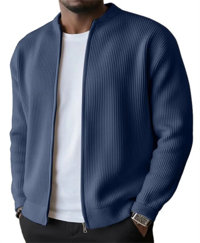 Men's casual sweater-style jacket in solid colour, made from polyester fabric, shown in a front view