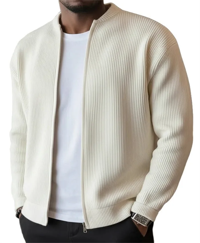 Men's casual sweater-style jacket in solid colour, made from polyester fabric, shown in a front view