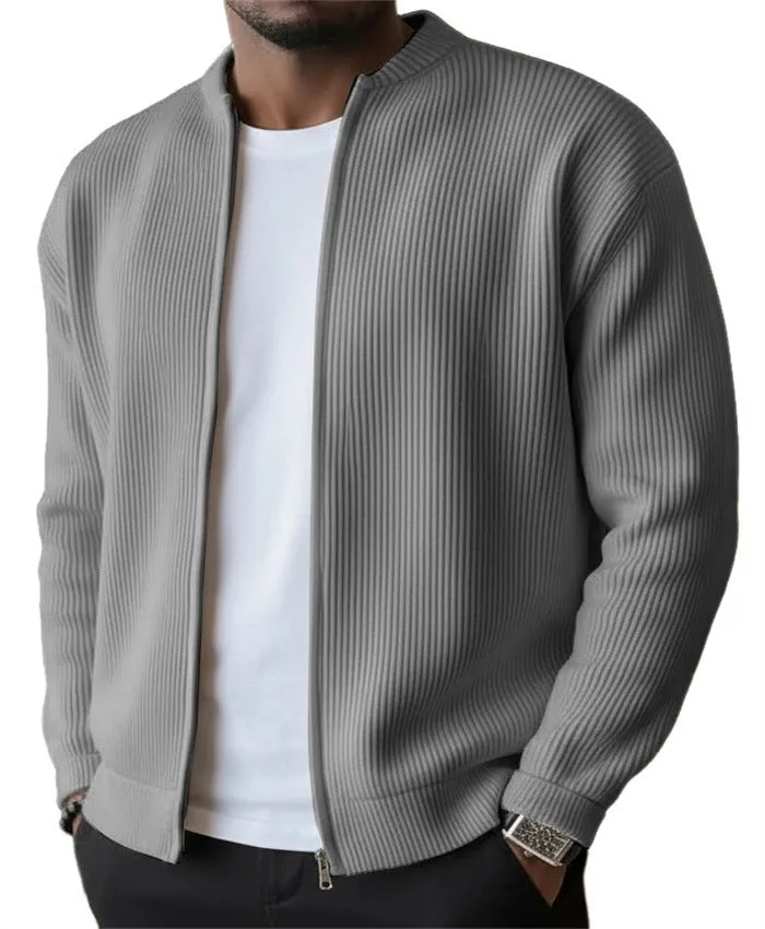 Men's casual sweater-style jacket in solid colour, made from polyester fabric, shown in a front view