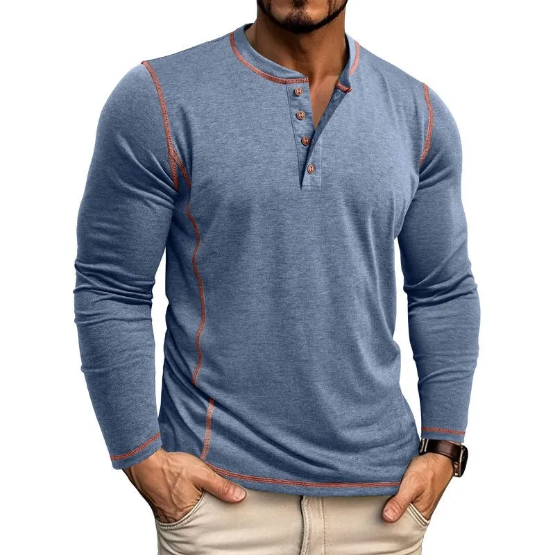 Men's cotton blend Henley shirt with four-button top in slim fit, available in 8 colours and sizes S to 3XL