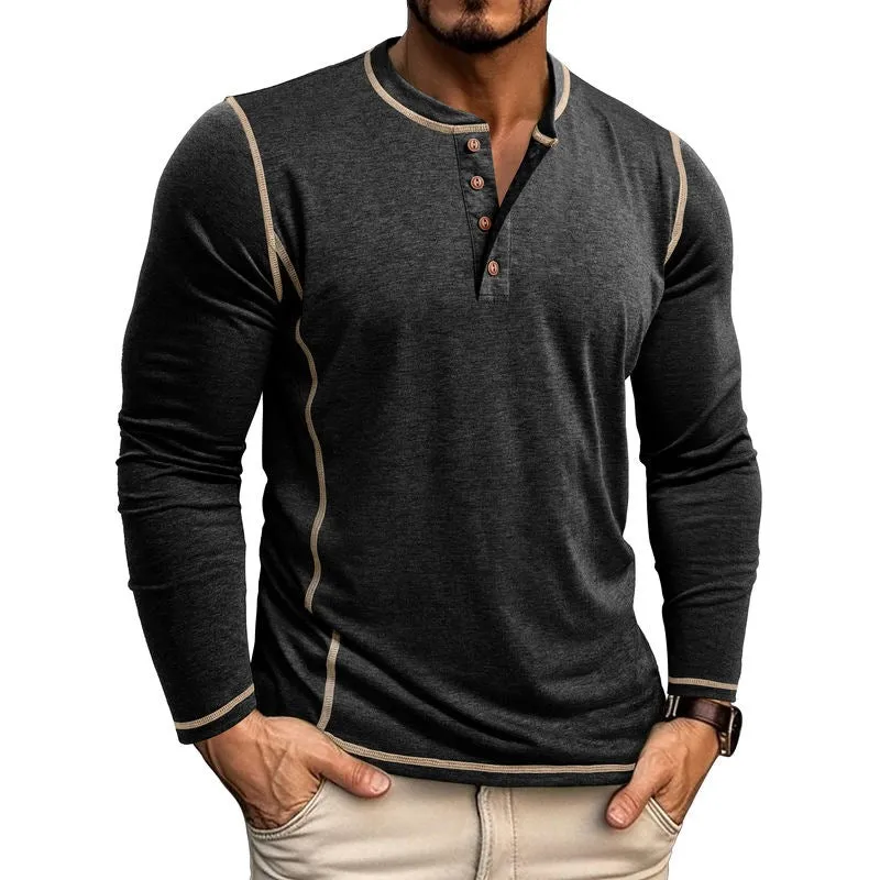 Men's cotton blend Henley shirt with four-button top in slim fit, available in 8 colours and sizes S to 3XL