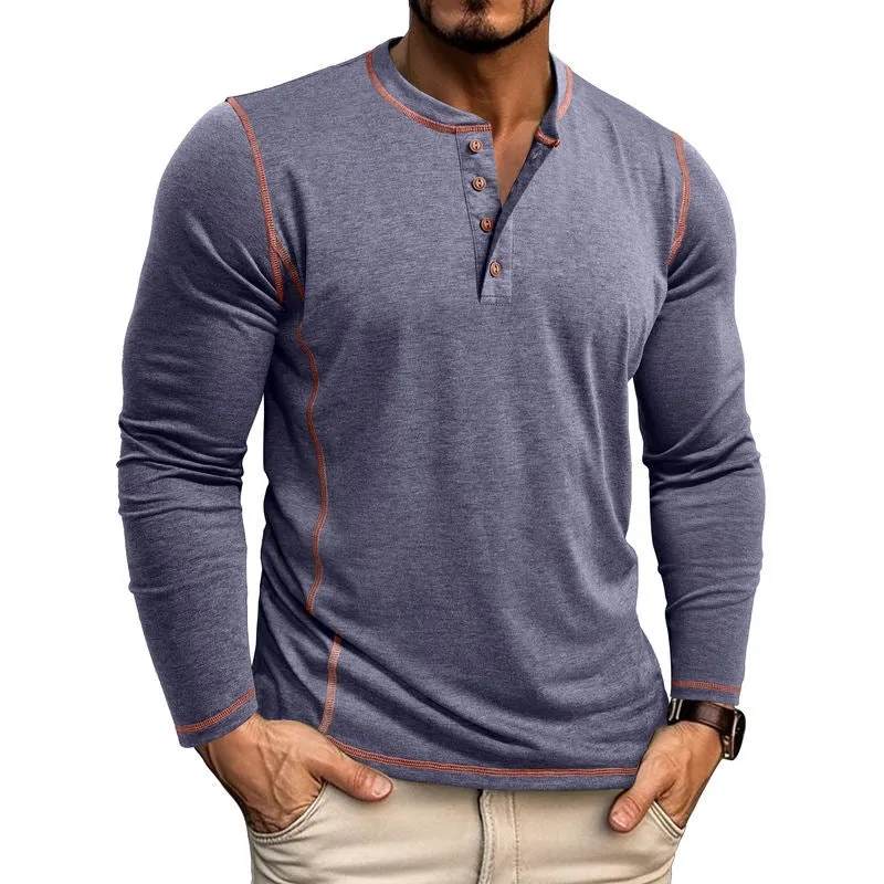 Men's cotton blend Henley shirt with four-button top in slim fit, available in 8 colours and sizes S to 3XL