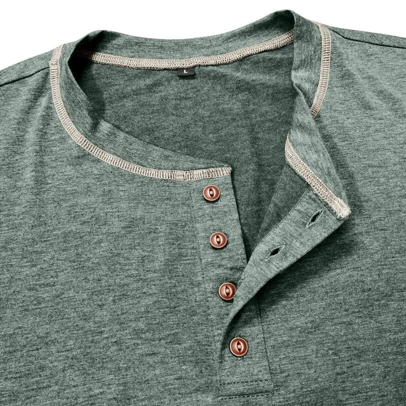 Men's cotton blend Henley shirt with four-button top in slim fit, available in 8 colours and sizes S to 3XL