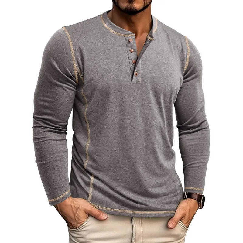 Men's cotton blend Henley shirt with four-button top in slim fit, available in 8 colours and sizes S to 3XL