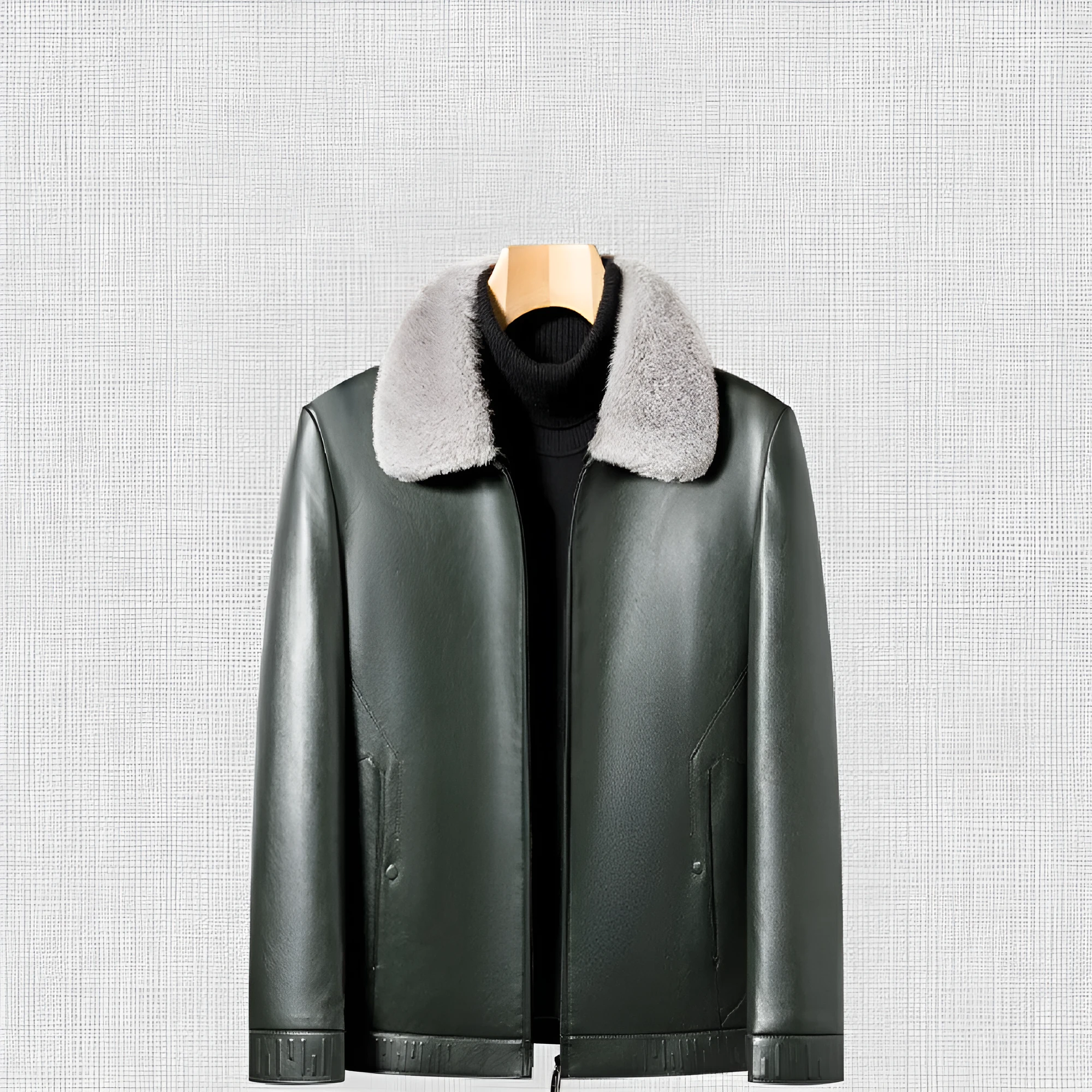 Business casual men's leather jacket in solid black colour, front view, size M to 4XL