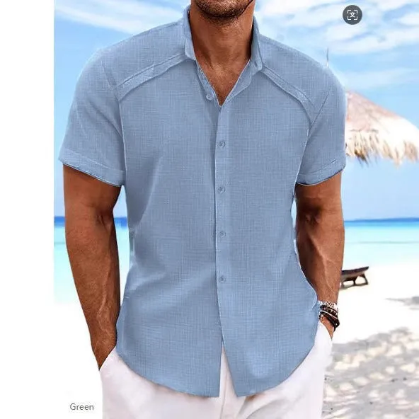 Hawaiian casual short sleeve solid colour shirt in a lightweight cotton blend fabric