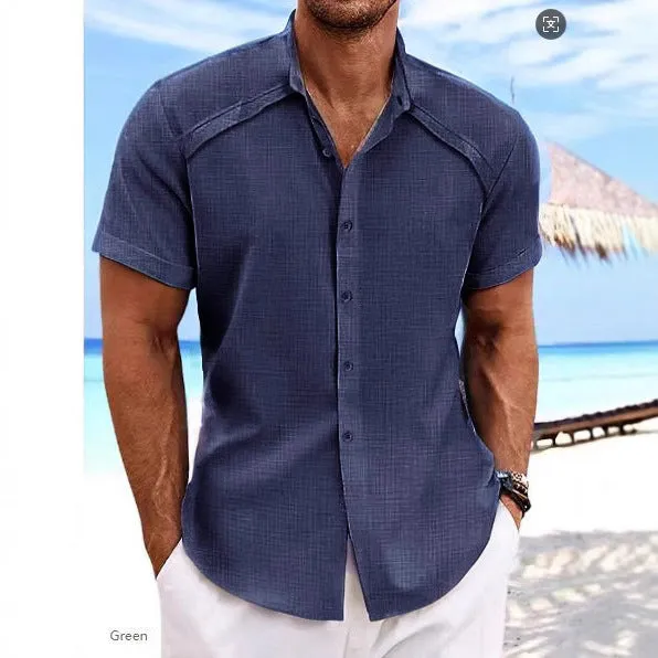 Hawaiian casual short sleeve solid colour shirt in a lightweight cotton blend fabric