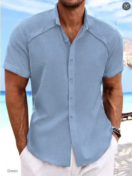 Hawaiian casual short sleeve solid colour shirt in a lightweight cotton blend fabric