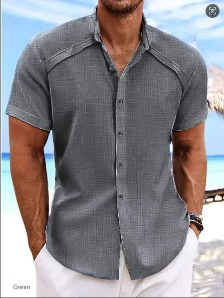 Hawaiian casual short sleeve solid colour shirt in a lightweight cotton blend fabric
