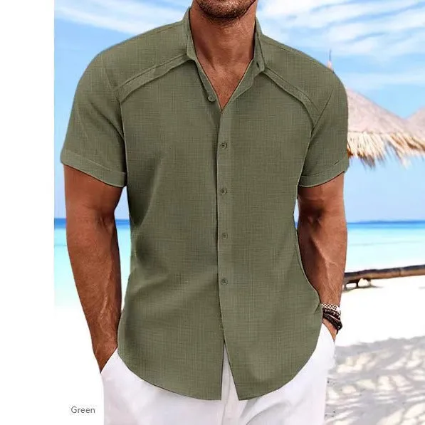 Hawaiian casual short sleeve solid colour shirt in a lightweight cotton blend fabric
