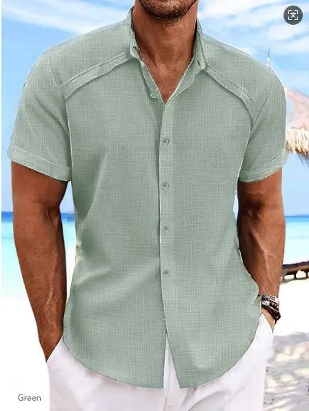 Hawaiian casual short sleeve solid colour shirt in a lightweight cotton blend fabric
