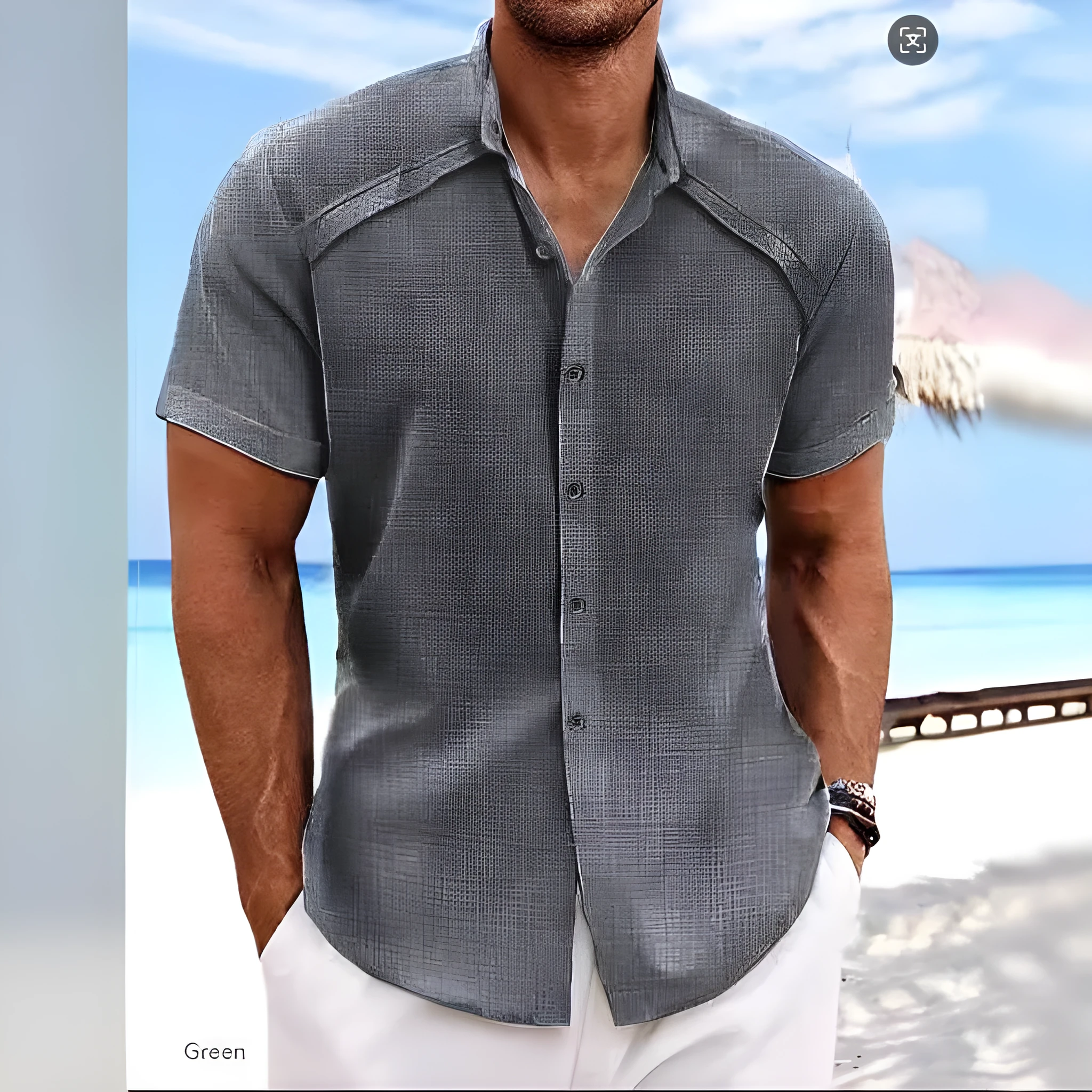Hawaiian casual short sleeve solid colour shirt in a lightweight cotton blend fabric