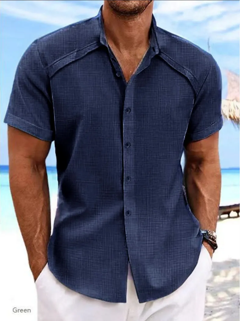 Hawaiian casual short sleeve solid colour shirt in a lightweight cotton blend fabric