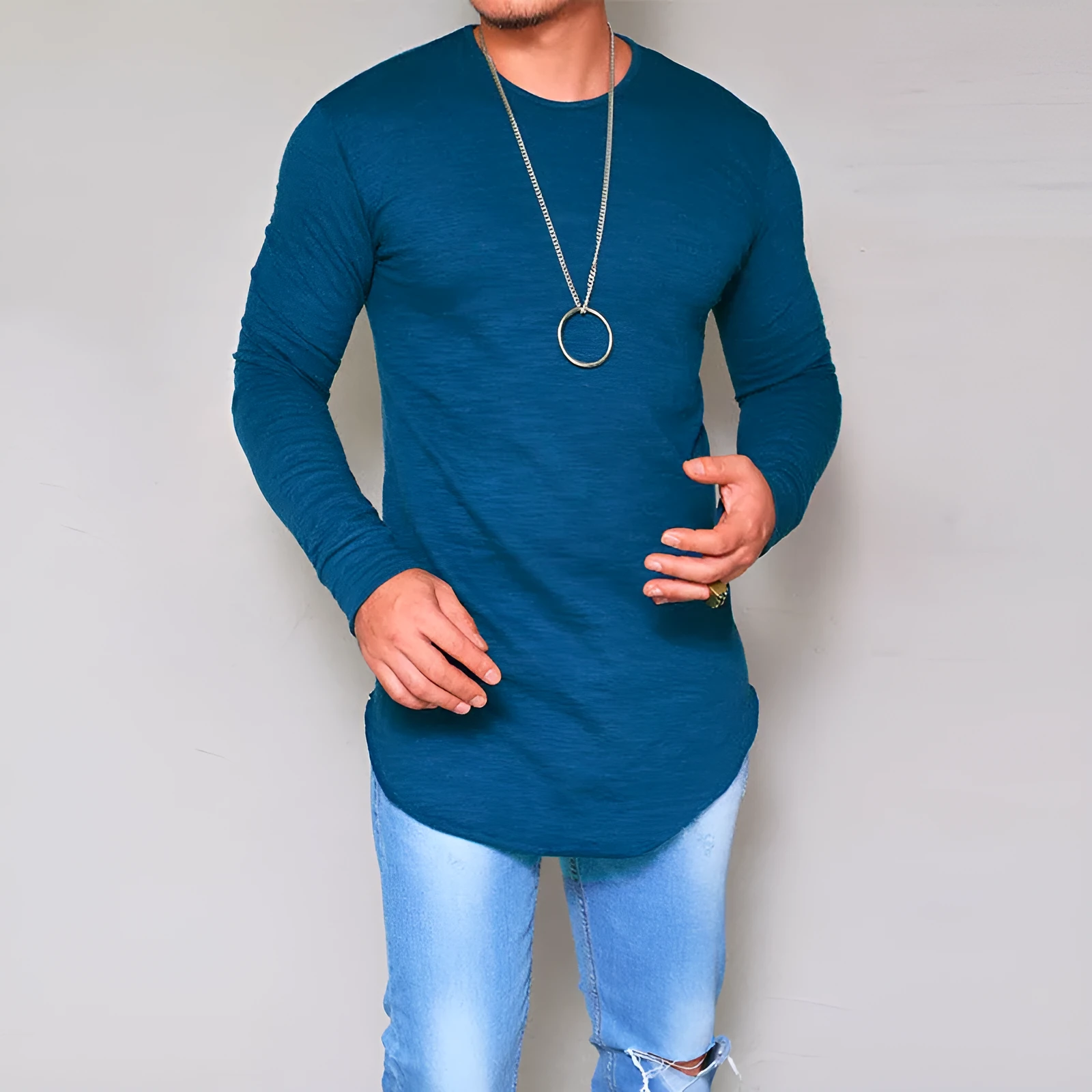Slim fit round neck solid colour long sleeve t-shirt for women in white, front view