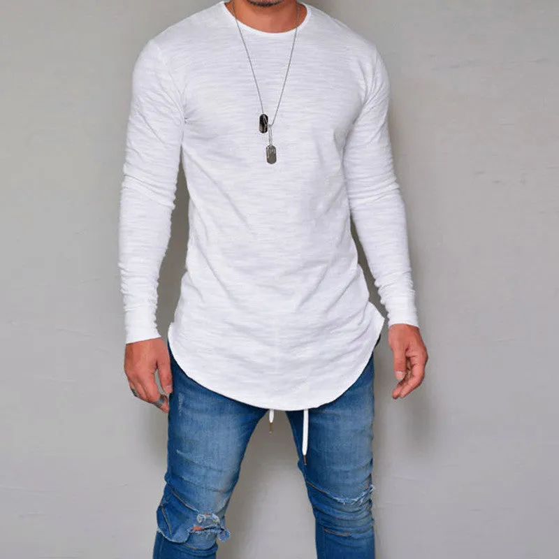 Slim fit round neck solid colour long sleeve t-shirt for women in white, front view