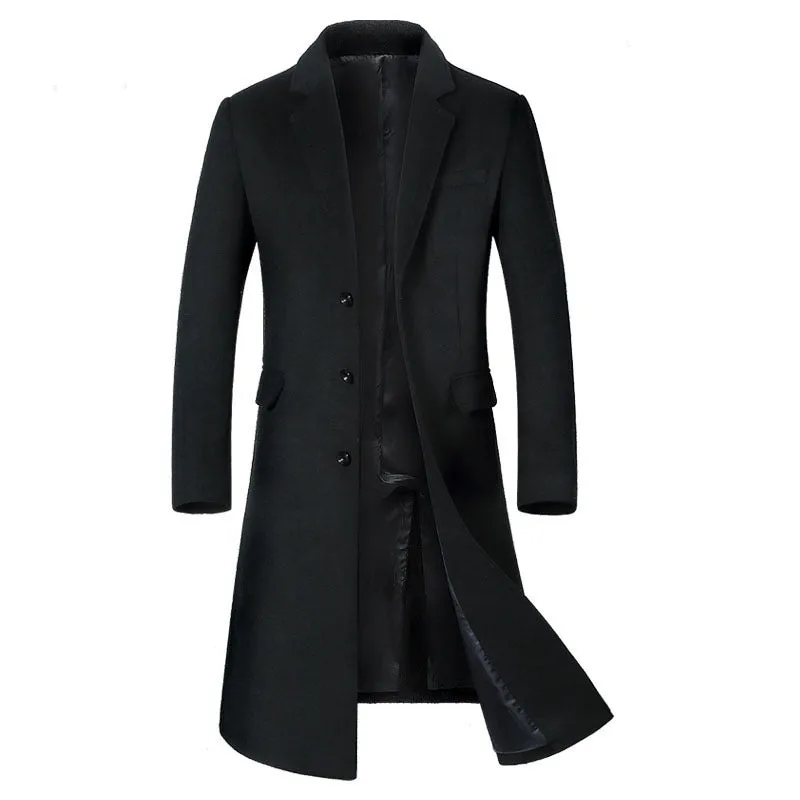 Men's woolen jacket in black, winter coat with woolen cloth fabric