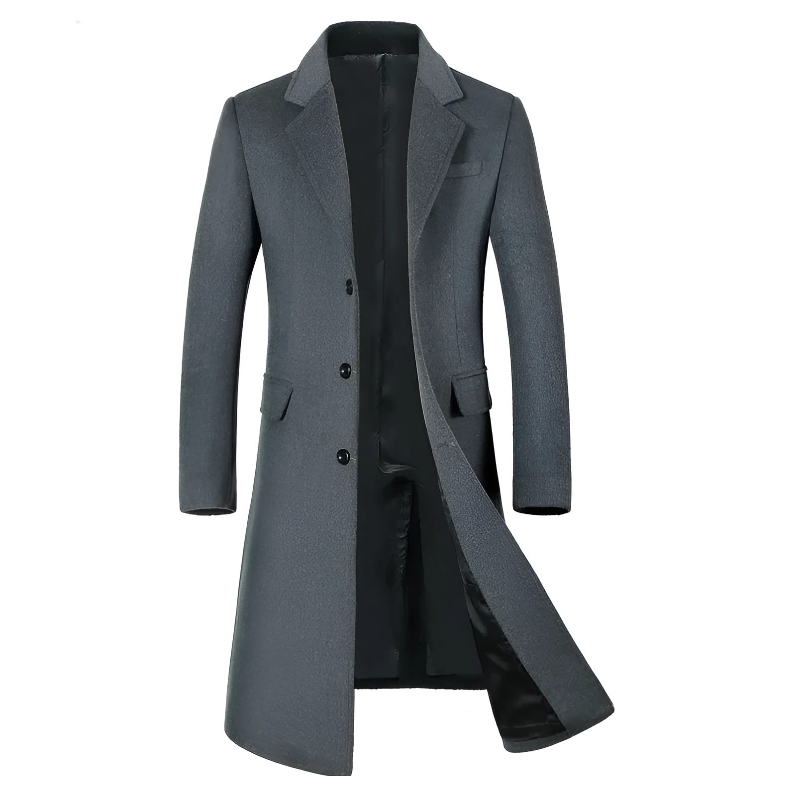 Men's woolen jacket in black, winter coat with woolen cloth fabric