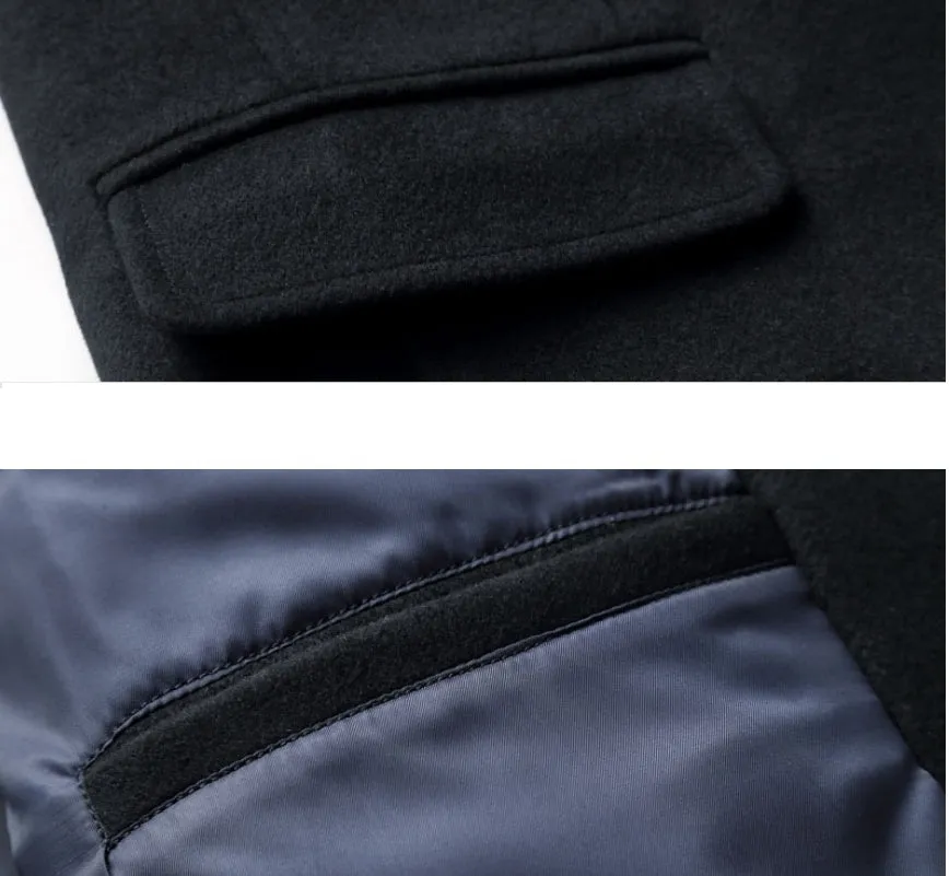 Men's woolen jacket in black, winter coat with woolen cloth fabric