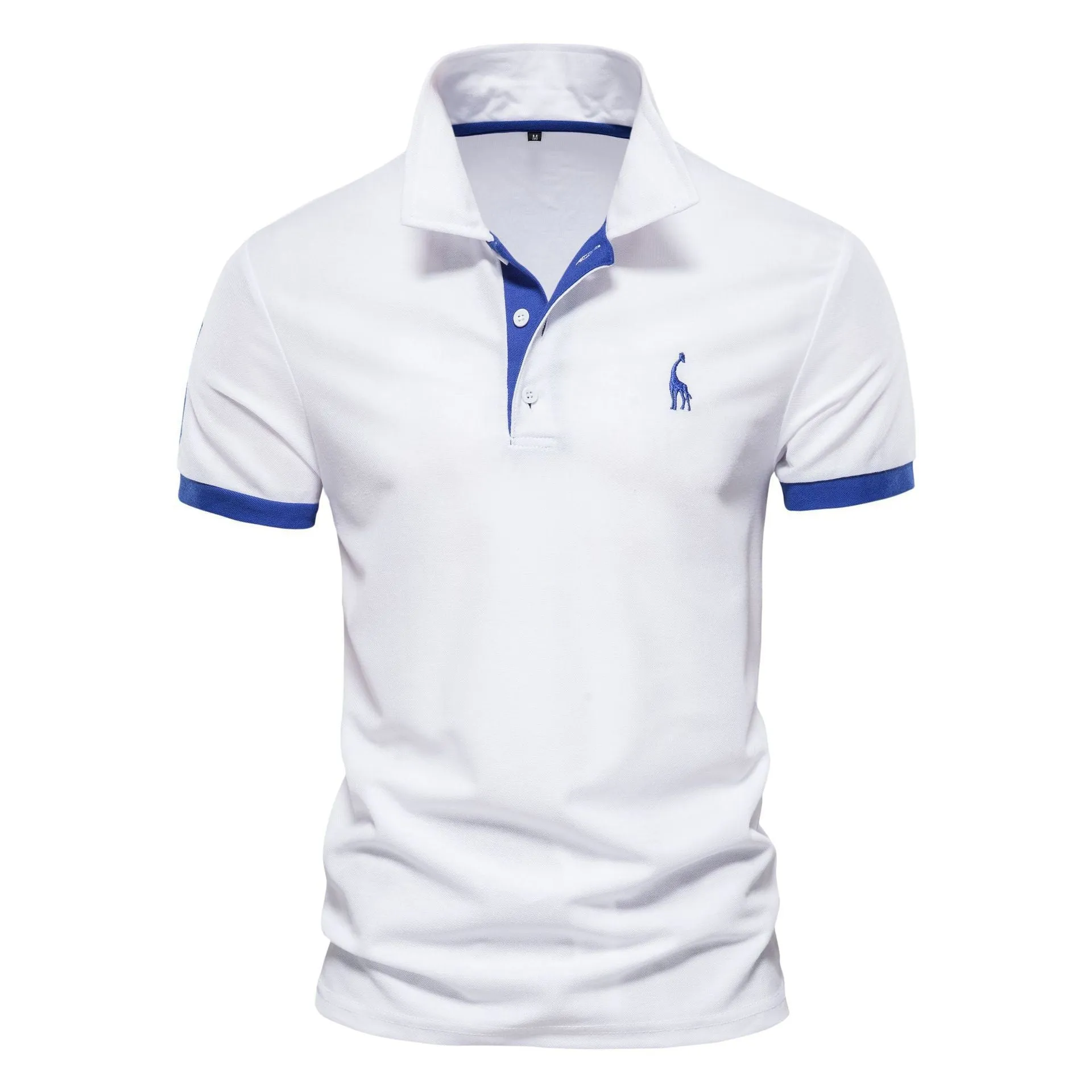 Men's slim fit deer embroidered short sleeve T-shirt in cotton blend fabric
