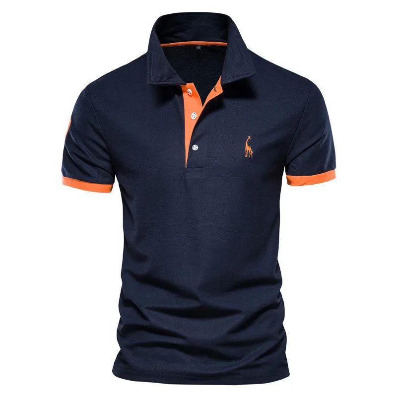 Men's slim fit deer embroidered short sleeve T-shirt in cotton blend fabric