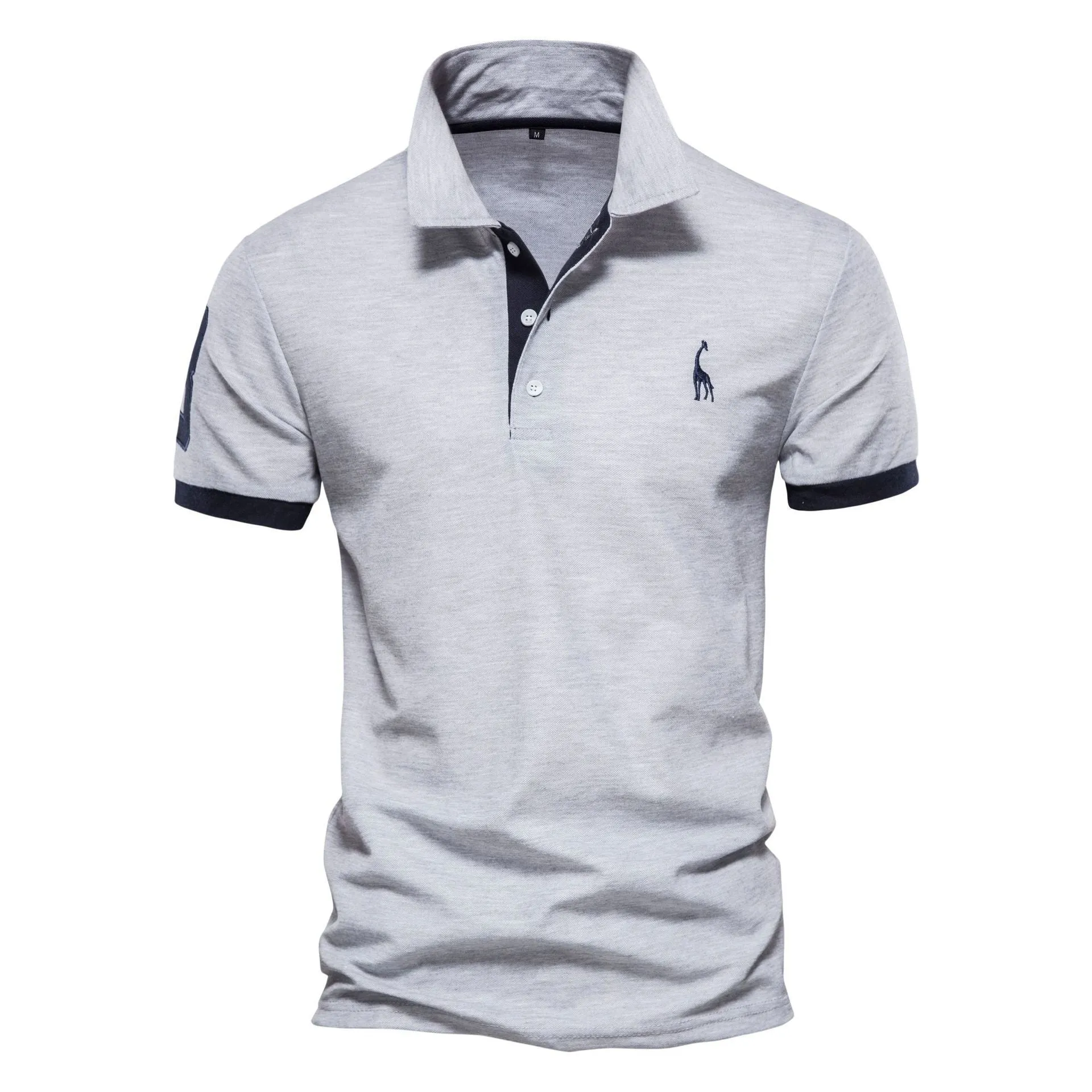 Men's slim fit deer embroidered short sleeve T-shirt in cotton blend fabric