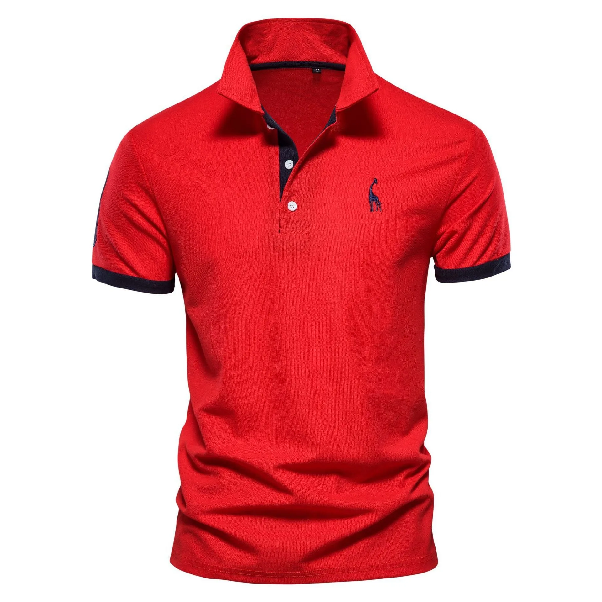 Men's slim fit deer embroidered short sleeve T-shirt in cotton blend fabric
