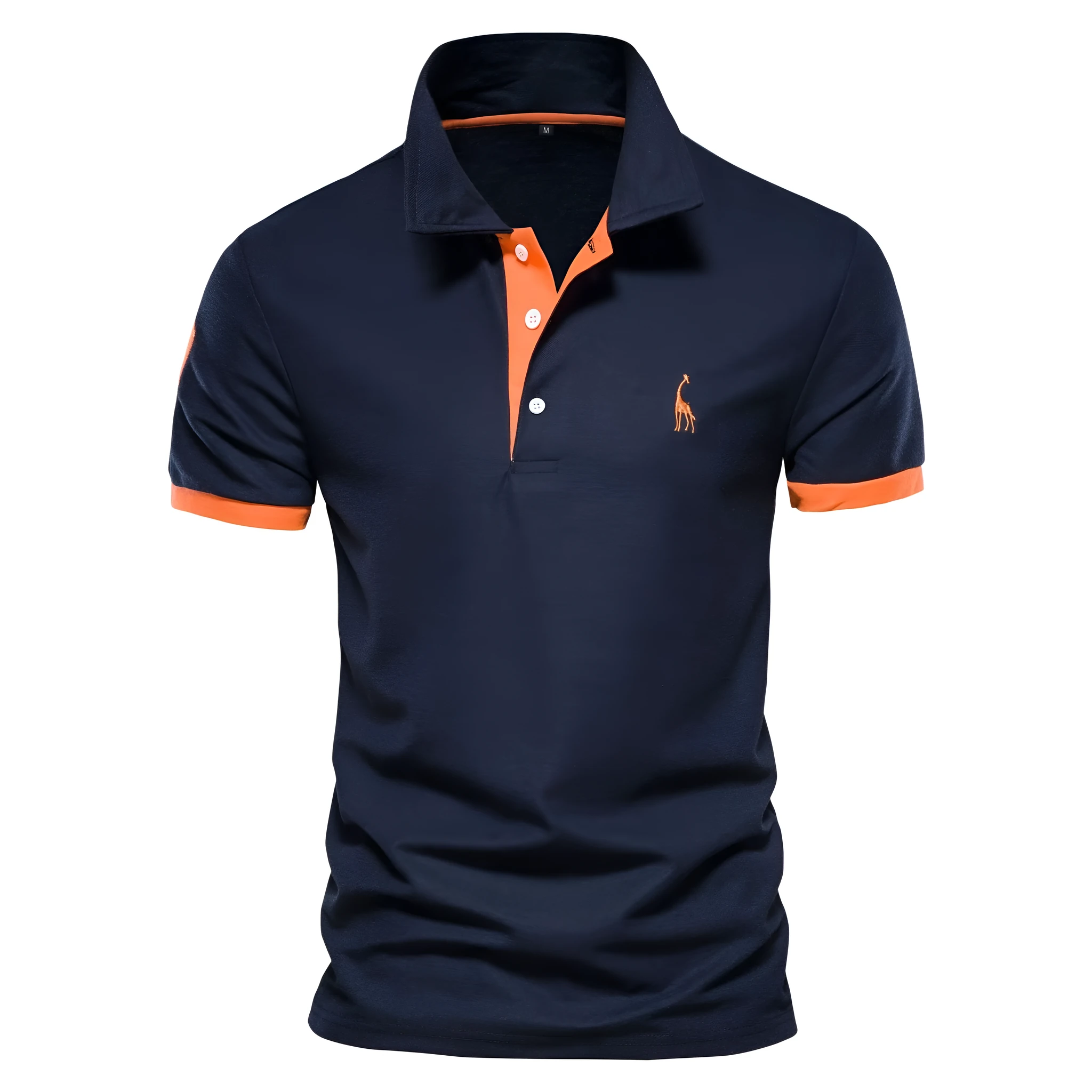 Men's slim fit deer embroidered short sleeve T-shirt in cotton blend fabric