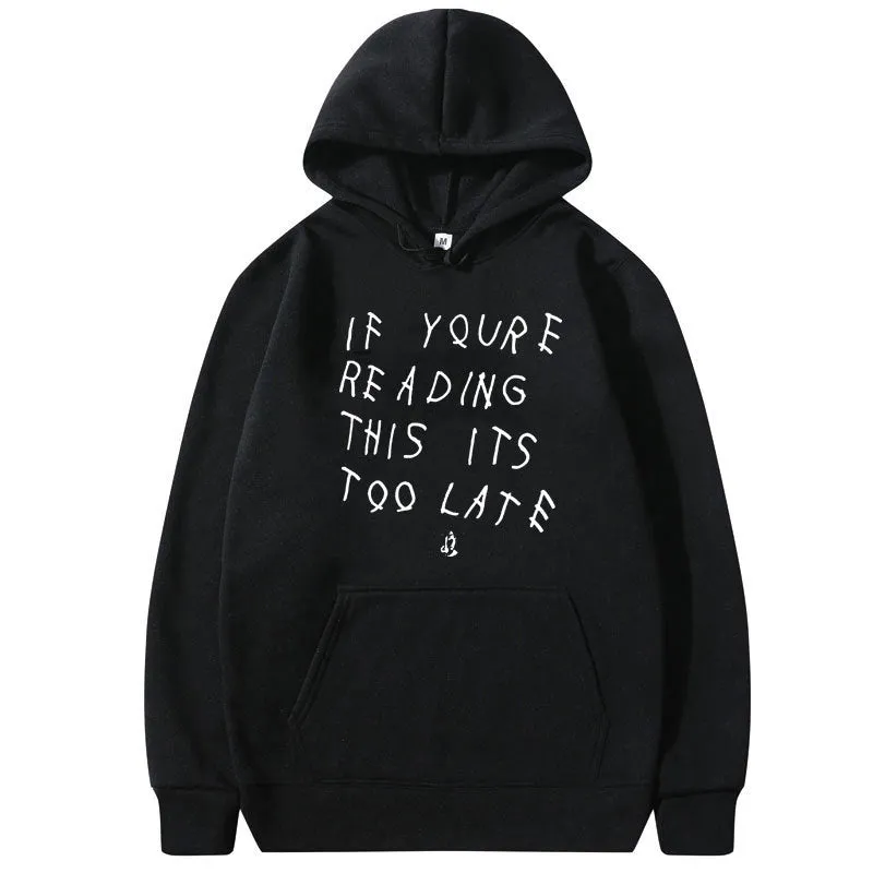 Letter print hoodie for men and women, pullover style, hooded, long sleeves, loose fit in polyester fibre