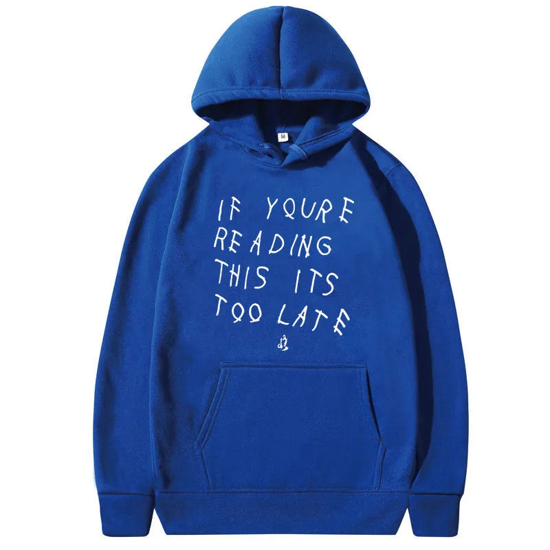 Letter print hoodie for men and women, pullover style, hooded, long sleeves, loose fit in polyester fibre