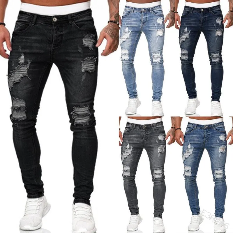 Ripped white slim denim trousers for women, tight-fitting pencil pants, mid-waist zip fly, water wash frayed detailing