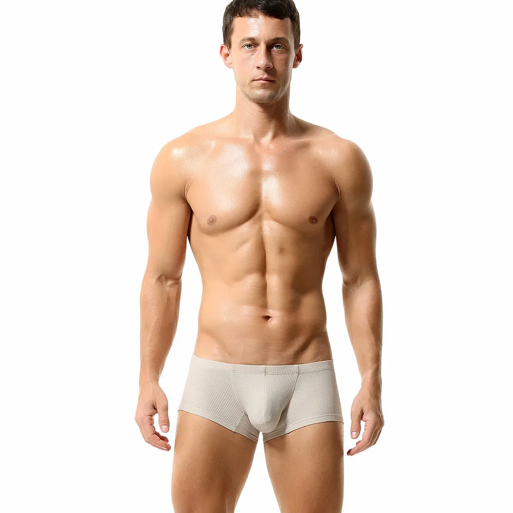 Personality Men's Boxers in breathable nylon fabric showing mid-low waist design in beige colour