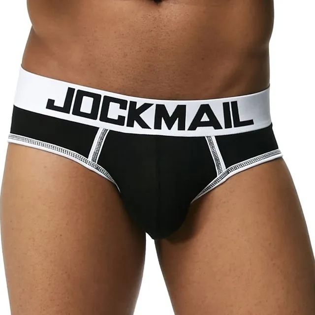 Men's modal high waist U convex big pouch briefs in black, front view