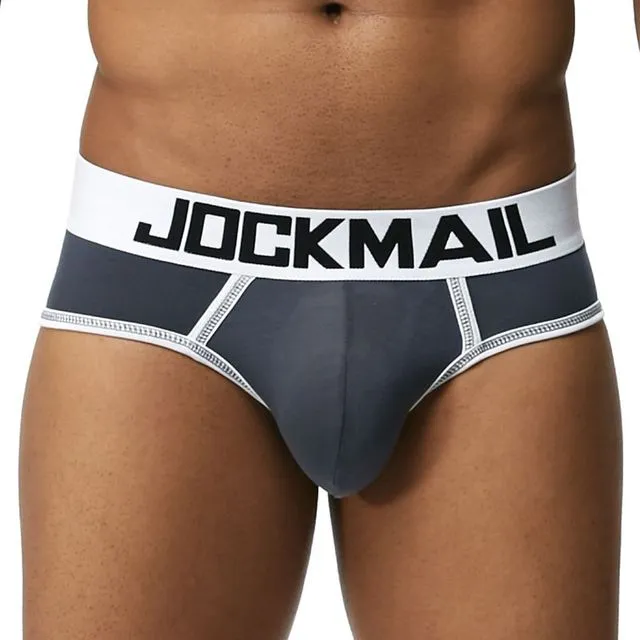 Men's modal high waist U convex big pouch briefs in black, front view