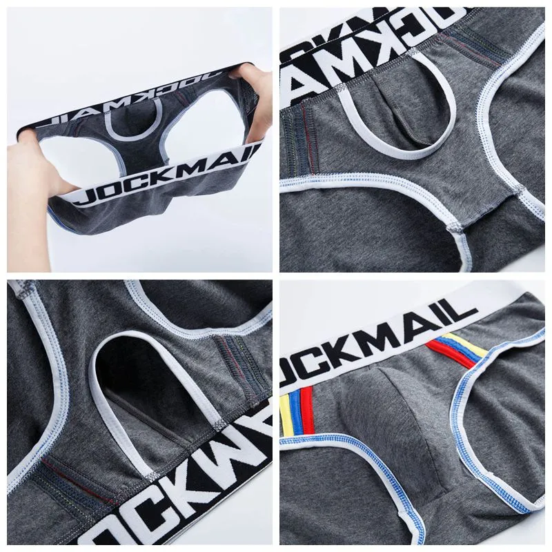 Men's modal high waist U convex big pouch briefs in black, front view