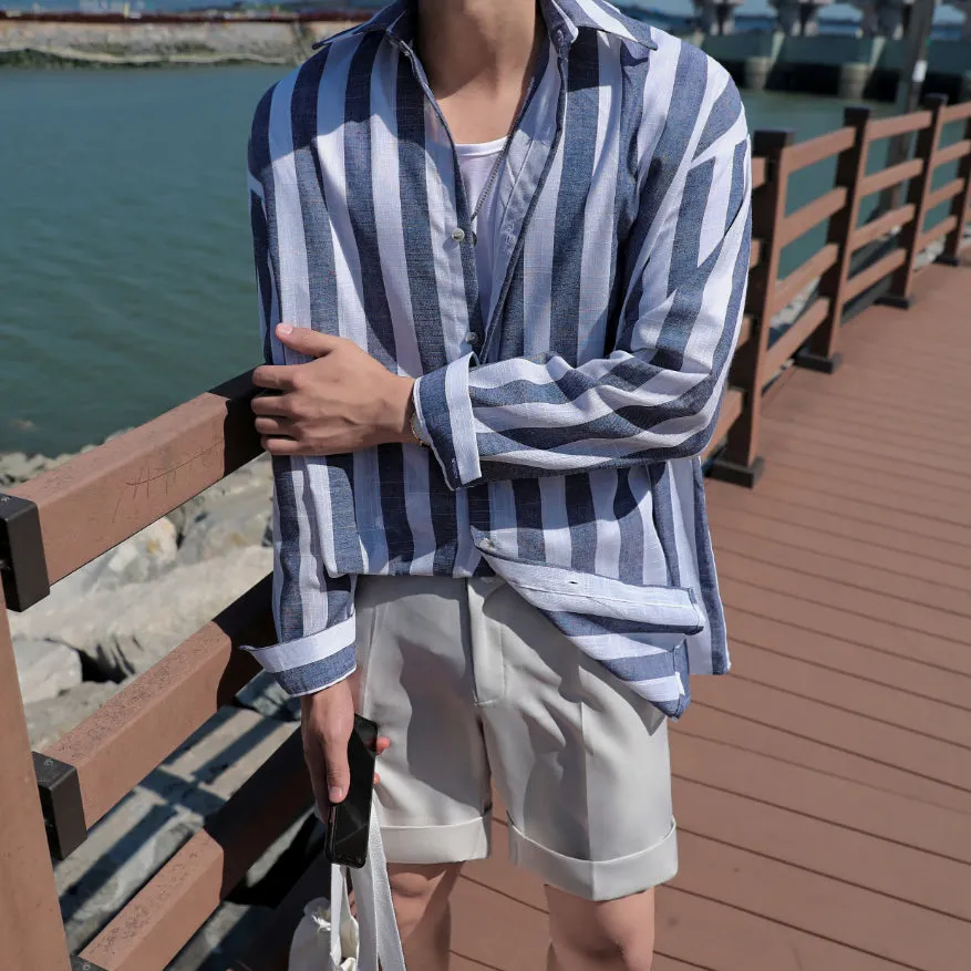 Men's cotton high-waist plain khaki suit trousers on a model, showing a clean smart fit