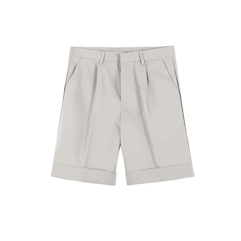 Men's cotton high-waist plain khaki suit trousers on a model, showing a clean smart fit
