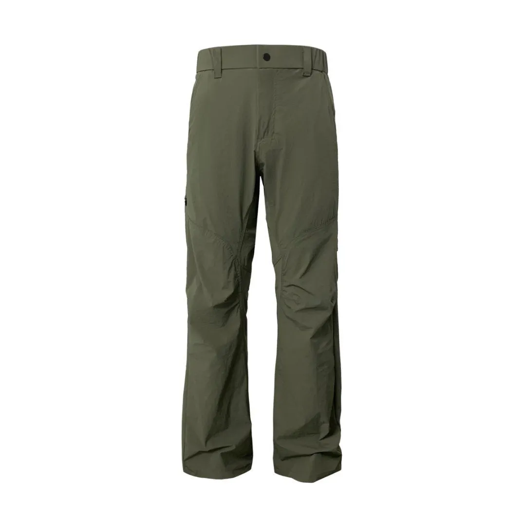 Straight cut casual trousers in chemical fibre blend fabric with elastic waistband in Army Green colour