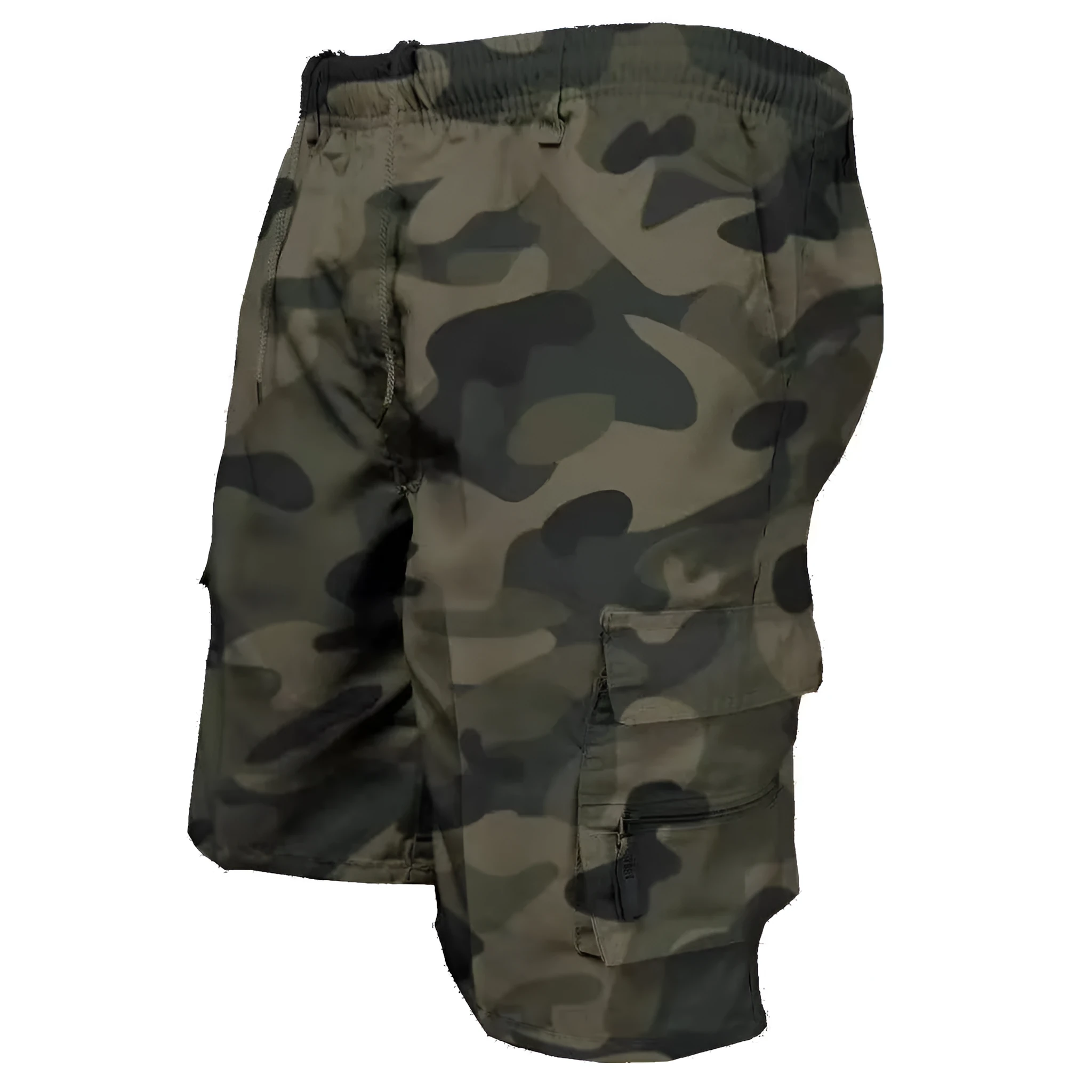 Men's cotton summer shorts in khaki colour with multiple pockets and drawstring waist