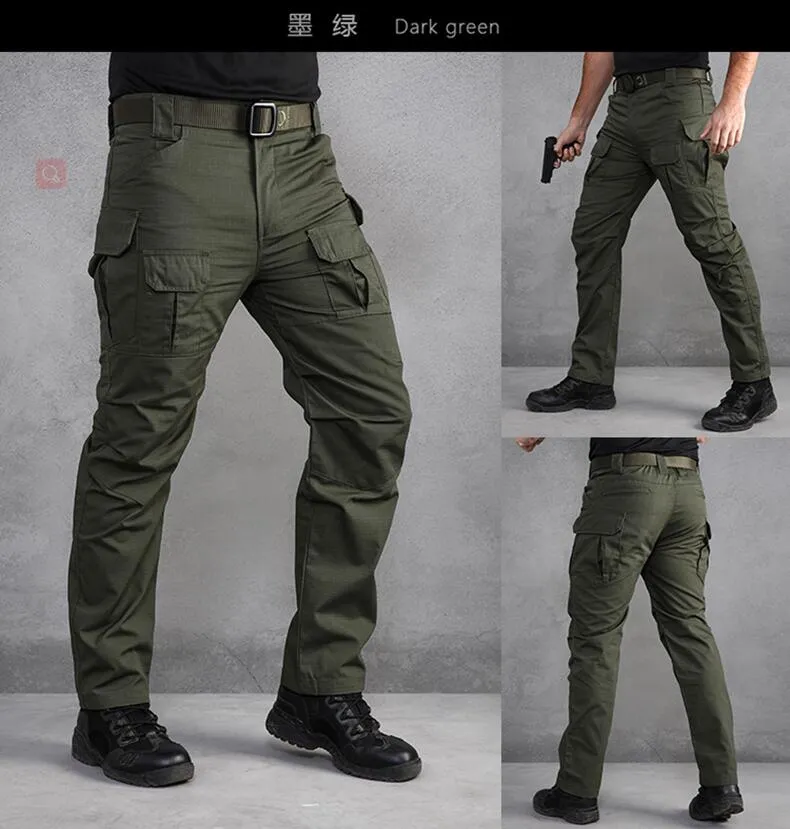 City Tactical Pants in polyester fibre, available in Black, Black Camouflage, Green, Khaki colours