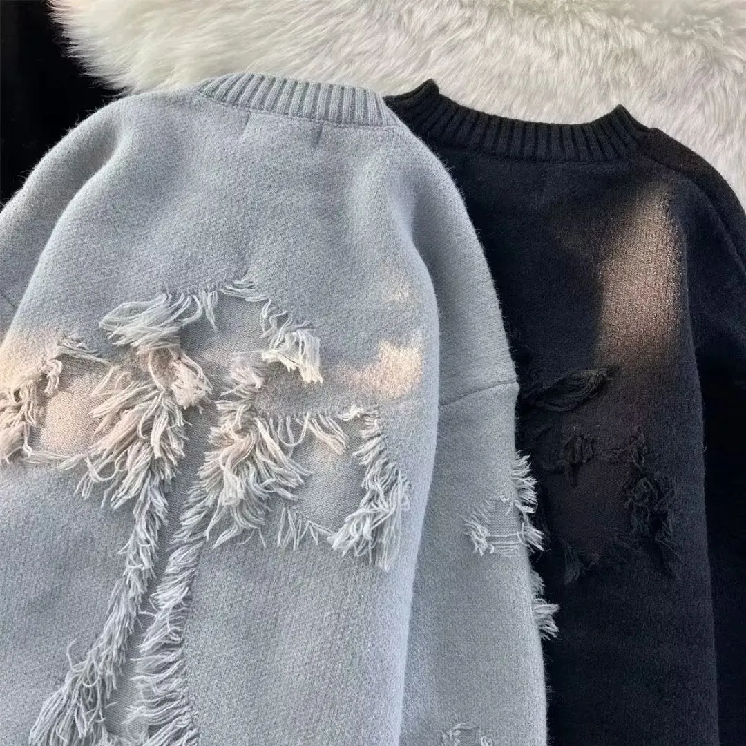 Men's autumn winter ripped hoodie in polyester, available in apricot, black, and gray, sizes M to 3XL