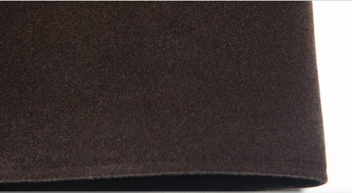 Men's medium long wool cashmere lapel coat in solid black, cardigan style, fit for business wear