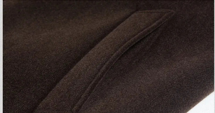 Men's medium long wool cashmere lapel coat in solid black, cardigan style, fit for business wear